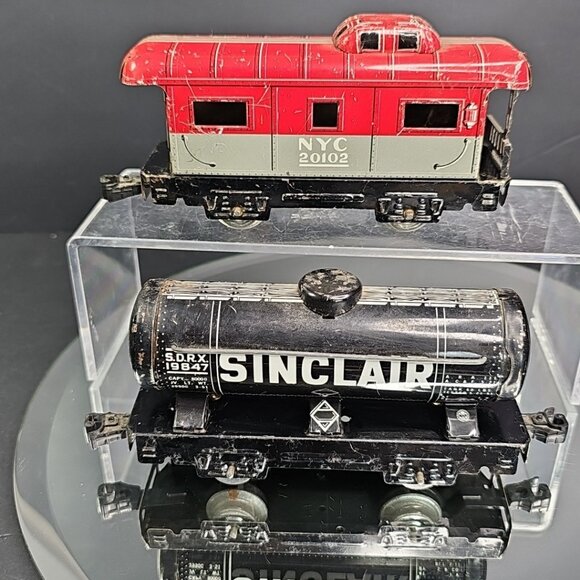 Marx Tin Sinclair Oil Train Car And Caboose NYC 20102 2pcs Gauge O Made In USA - Picture 6 of 11
